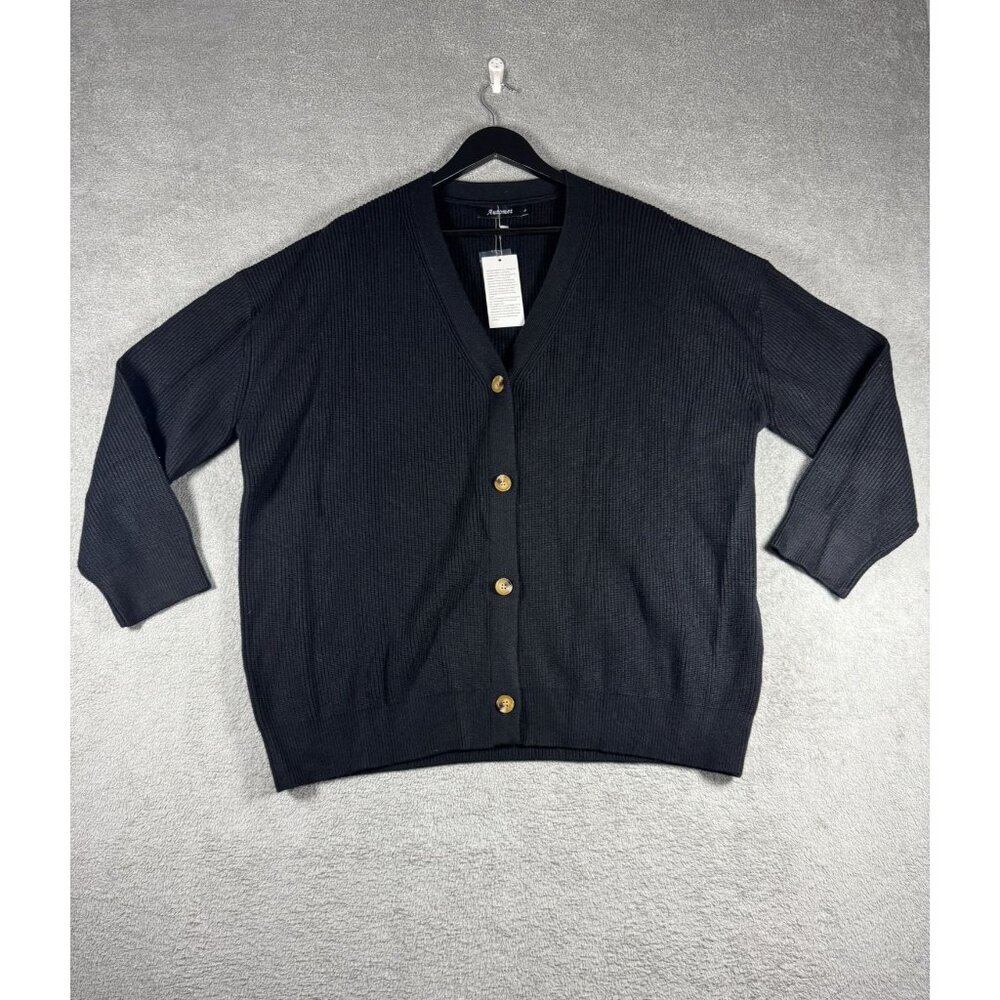 Automet Black Button-Up Knit Cardigan Sweater Large Womens Viscose Blend